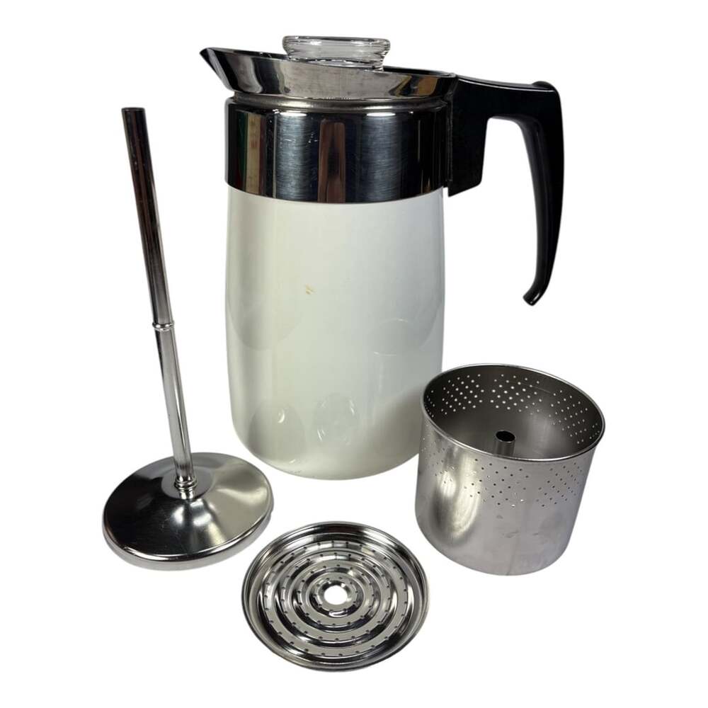 Vintage Corning Ware Plain White 6 Cup Percolator Pot Carafe W/ Lid Complete